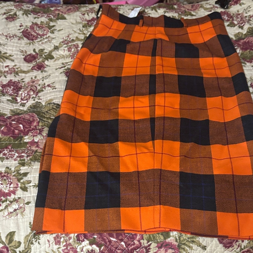 Zara Orange and Black Plaid Pencil Skirt